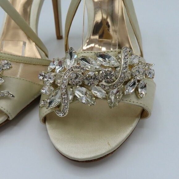 Badgley Mischka Womens 6 Ivory Rhinestone Prom Wedding Strappy Open Toe Heels - Picture 3 of 11